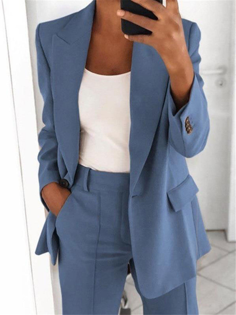 Women's Fashion Lapel Cardigan Temperament Suit Jacket Pants Suit_autovado.com