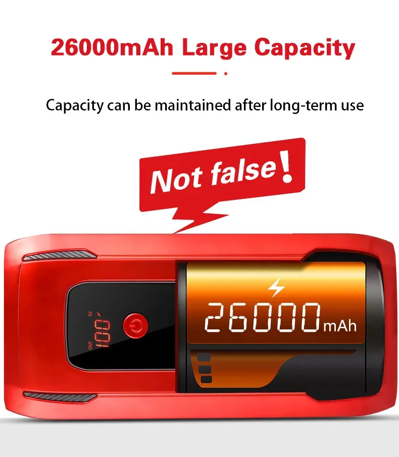 26000mah Car Jump Starter Emergency Starting Power Supply Outdoor Travel 12V Portable Mobile Electric Lighting Sets_autovado.com