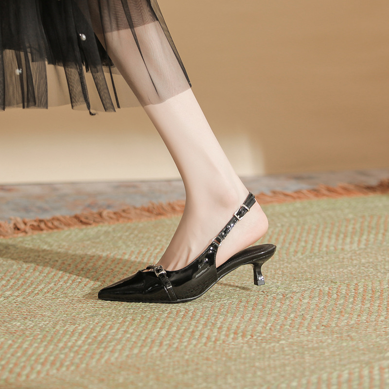 Women's fashion line with black pointy skinny heels fashion bag head high-heeled sandals_autovado.com