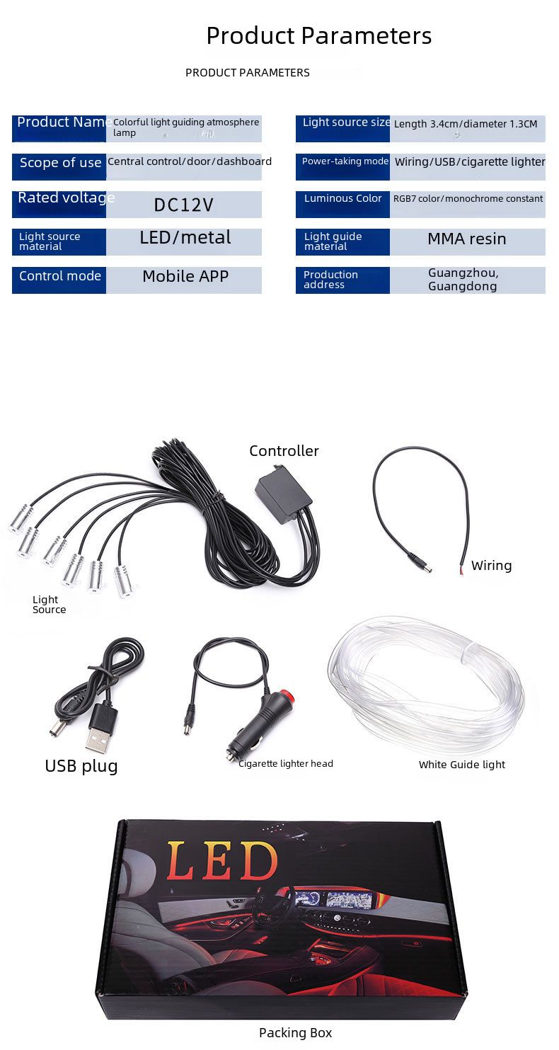 Car interior hidden atmosphere lights modified 64-color car atmosphere lights APP seven-color voice-controlled decorative lights_autovado.com