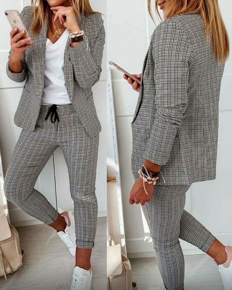 Women's Solid Color Professional Suit Set - Commuting Style Blazer & Pants | Office Workwear Outfit_autovado.com