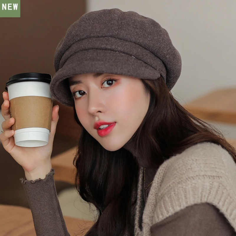 Hot Sale HT4270 Berets Women Solid Plain Autumn Winter Ladies Vintage Artist Painter Beret Hat Female Roll Brim Octagonal Cap_autovado.com