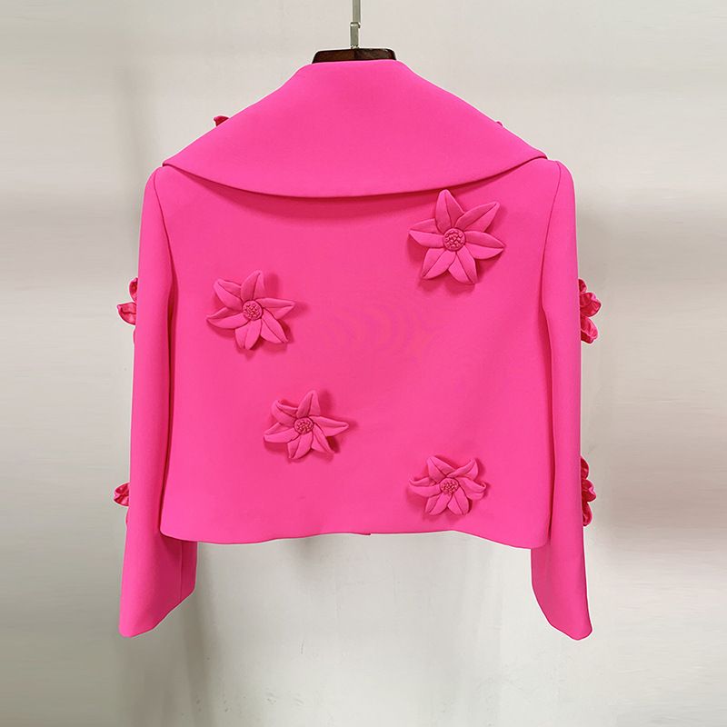 Women's Clothing Star Fashion Fluorescent Series Heavy duty Three dimensional Flower Decorated Short Suit Jacket_autovado.com