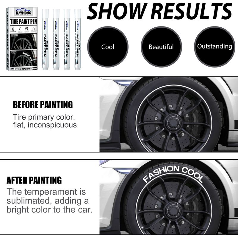 Rayhong 4pcs/set Tire Paint Pen, Car Tire Letter Pen Decorative Modification Supplies Graffiti Tracing Birthmark Pen_autovado.com