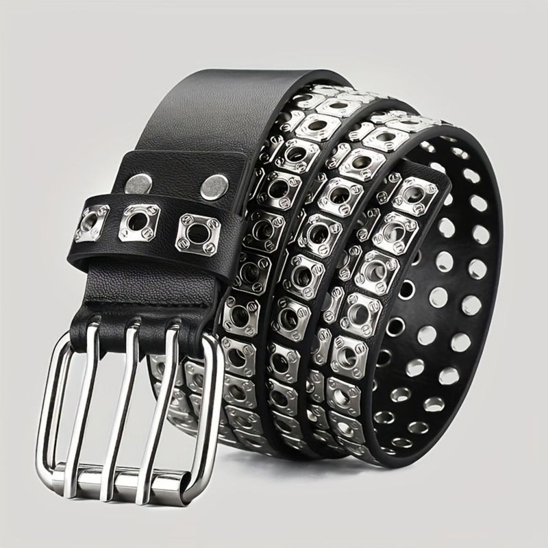 HOT Retro Square Rivet With Double Row Needle Buckle Women'S Belt Hip-Hop Rock Punk Y2k Style Jeans Men'S And Women'SBelt_autovado.com