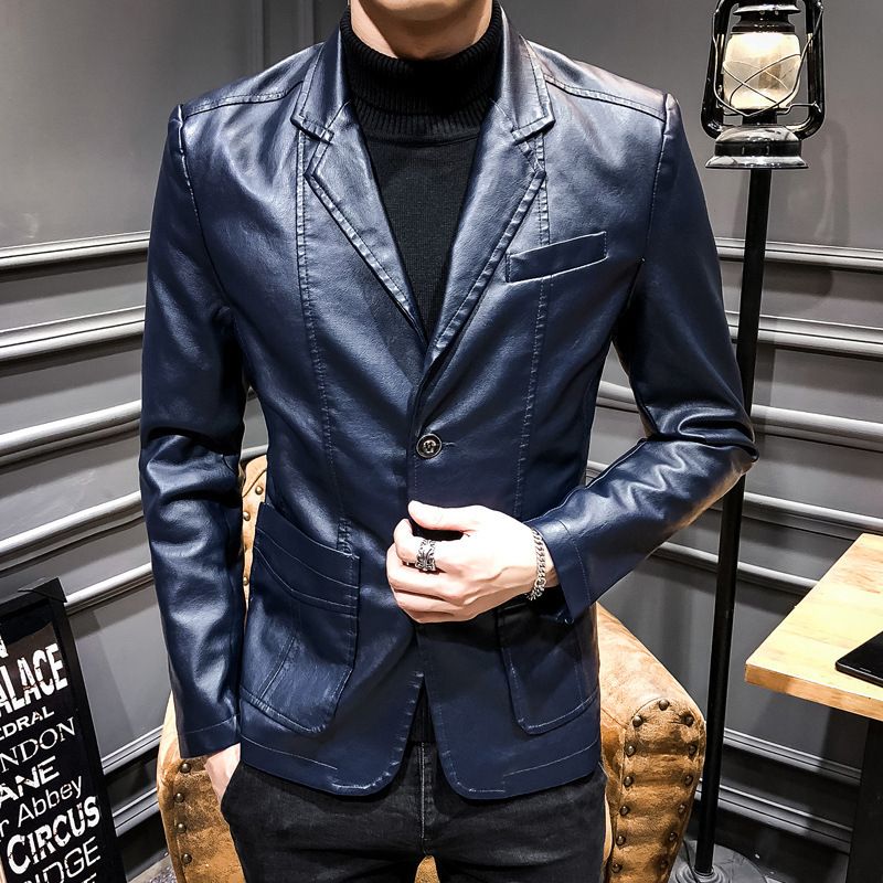Men's Clothing Leather Suit Autumn New Casual Jacket Style Slim Lapel Leather Suit Leather Jacket Men's_autovado.com
