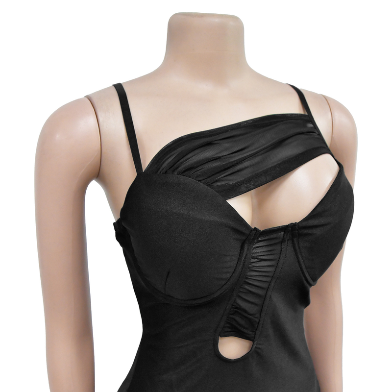 Women's Clothing fashion women's solid color mesh hollow bandage long skirt dress_autovado.com