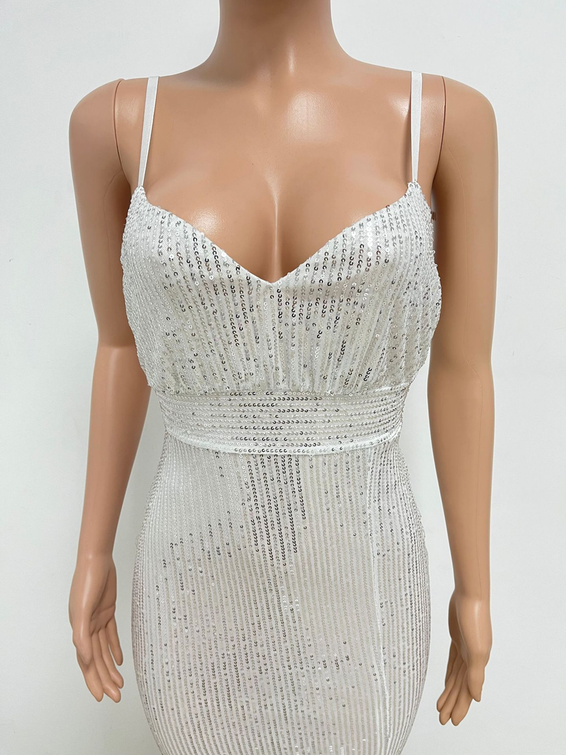 Women's summer slit backless hot girl dress sequined sleeveless suspender skirt women_autovado.com