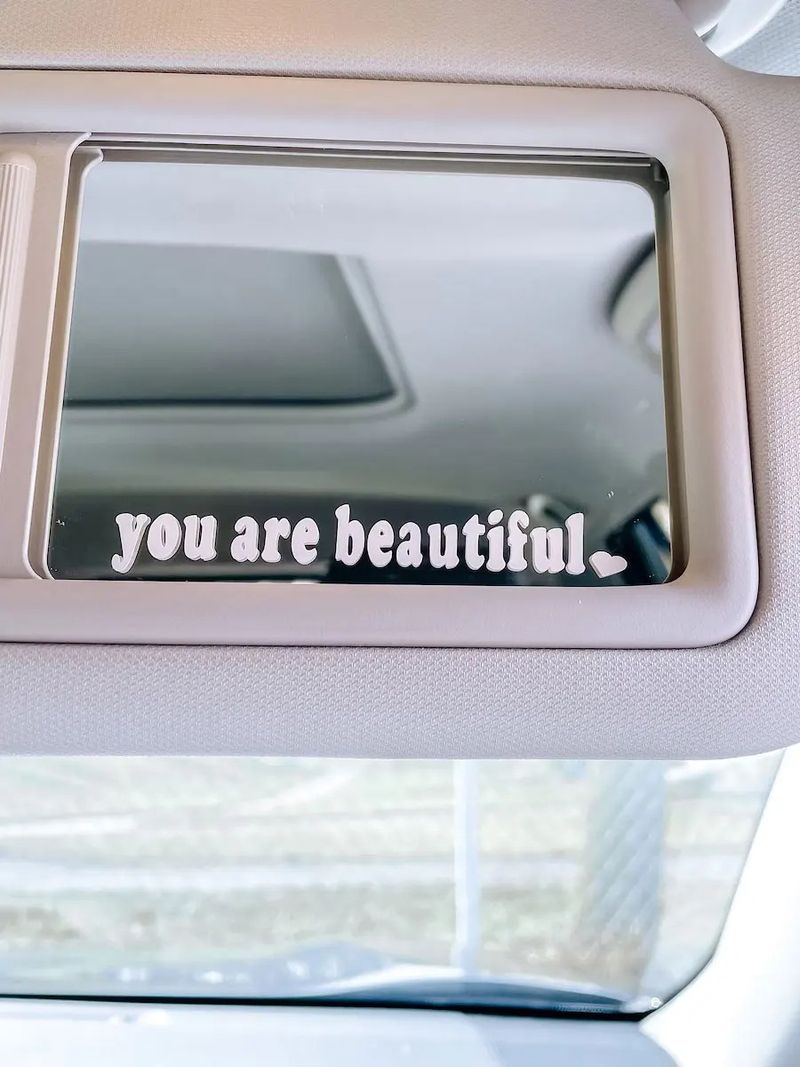 car interior makeup mirror rearview mirror cover sticker you are beautiful motorcycle electric car sticker_autovado.com