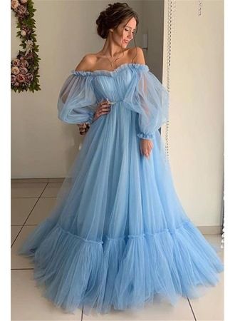 Women's 2023 off-the-shoulder mesh long sleeve wedding dress large hem dress Bridal Wear_autovado.com