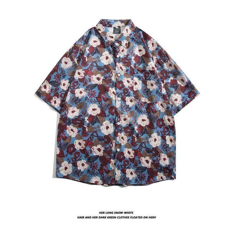 Men's clothing Retro Flower Shirt Short Sleeve Summer Vintage Loose Lapel Shirt Couple Jacket Wholesale_autovado.com