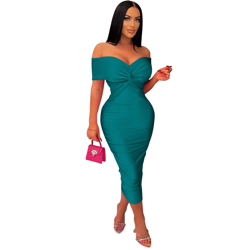 Women's solid color pleated sleeveless long skirt tube top dress_autovado.com