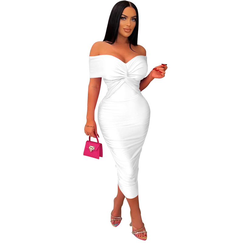 Women's solid color pleated sleeveless long skirt tube top dress_autovado.com