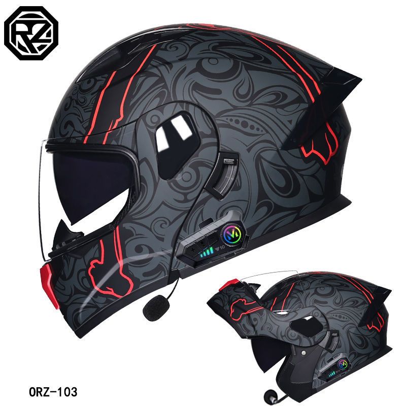 Motorcycle Accessories & Parts flip up helmet double lens helmet men and women Bluetooth full helmet half helmet four seasons tail wing large size_autovado.com