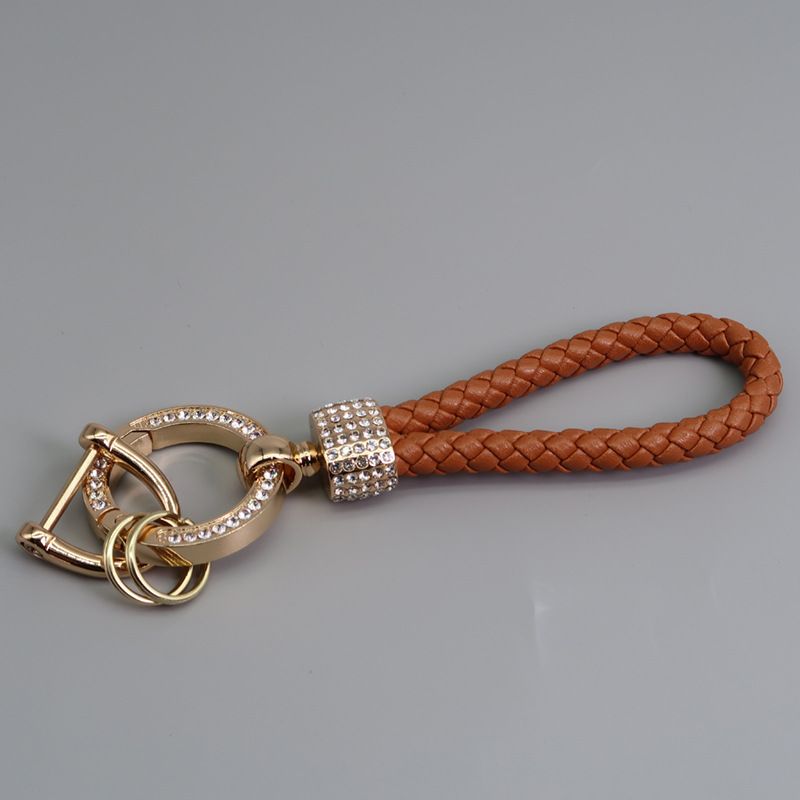 Car Keychain Pendant Diamond-encrusted Keychain Ring Hand Woven Leather Rope Anti-loss D Key Chain_autovado.com