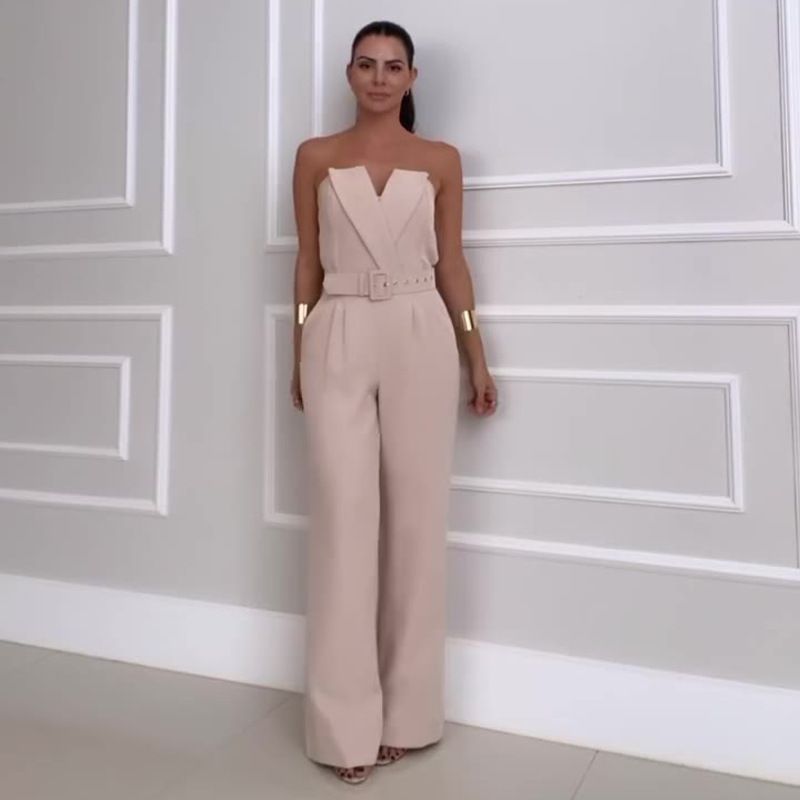 Women's Summer New Fashion Tube Top Waist Solid Color Wide Leg Jumpsuit Women's Clothing_autovado.com