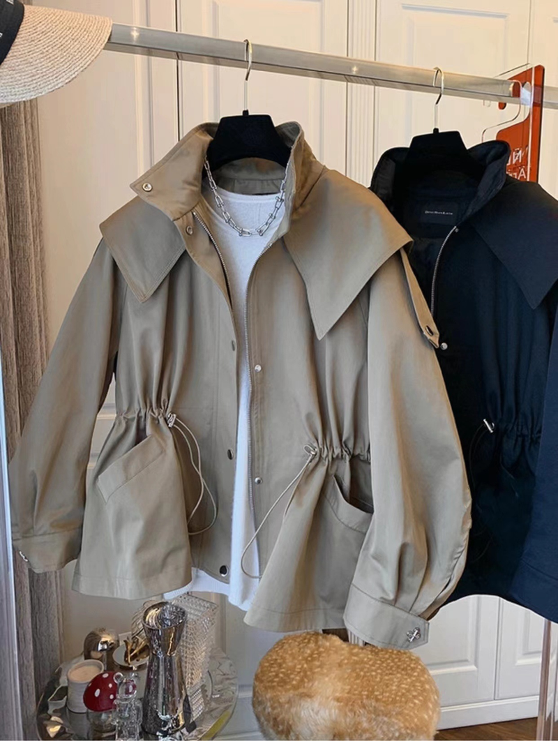 Women's casual drawstring waist tooling trench coat coat female spring and autumn short_autovado.com