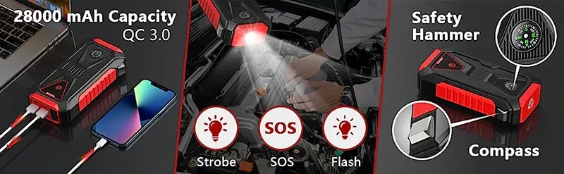 Portable Car Jump Starter 2000A Peak 28000mAh Vehicle Battery Starting Tools Multifunctional Emergency Outdoor Mobile_autovado.com