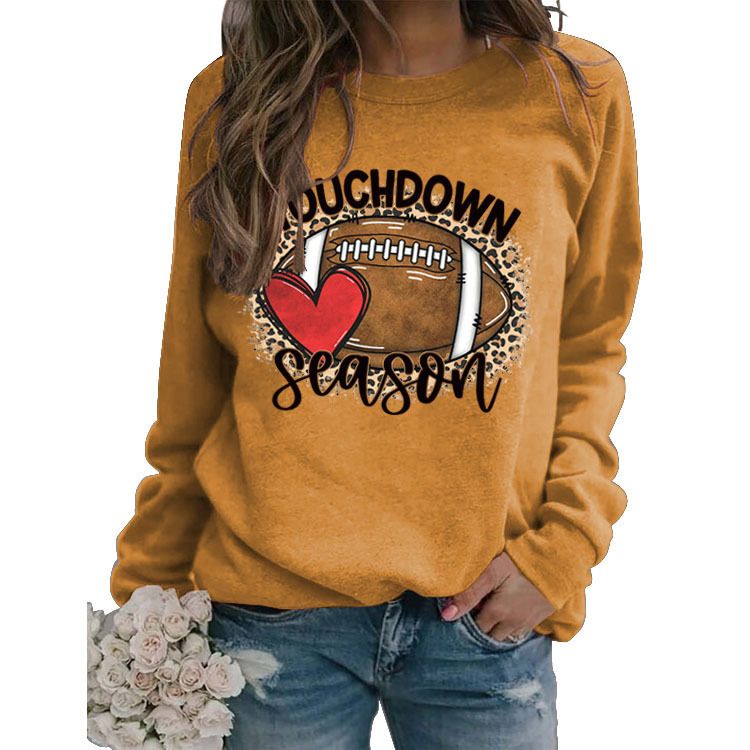 Women's Clothing Site Ready Stock Simple Pullover Crewneck Top T shirt TouchDown Print Loose Sweatshirt_autovado.com