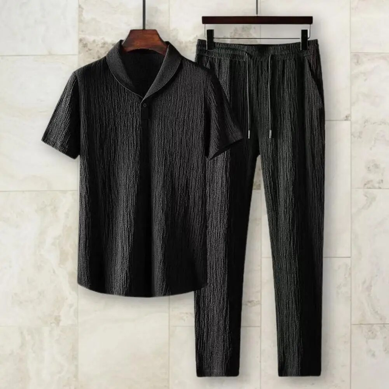 2Pcs/Set Summer Outfits Men's Sets Pure Color Short Sleeve Shirts Pants Two Piece Set Men Tracksuits спортивный костюм_autovado.com