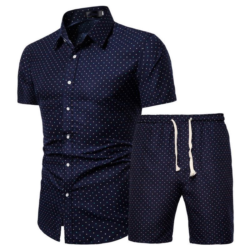 Men's Clothing Short Sleeve Shirt Printed Shirt Set _autovado.com