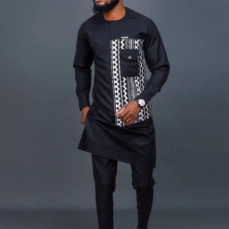 Man Sets Outfit Wedding Africa Beaded Long-sleeved Top Pants Kaftan Traditional Clothing Costoumes Ethnic Casual Men's_autovado.com