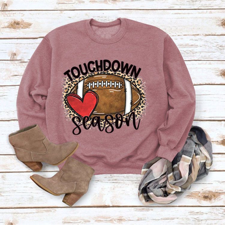 Women's Clothing Site Ready Stock Simple Pullover Crewneck Top T shirt TouchDown Print Loose Sweatshirt_autovado.com
