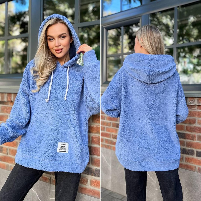Women's flannel loose hooded long-sleeved pullover plush sweatshirt_autovado.com