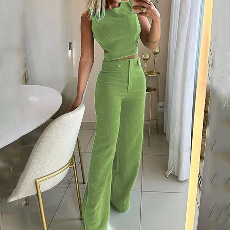 Women's fashion casual slim temperament solid color button suit pants_autovado.com
