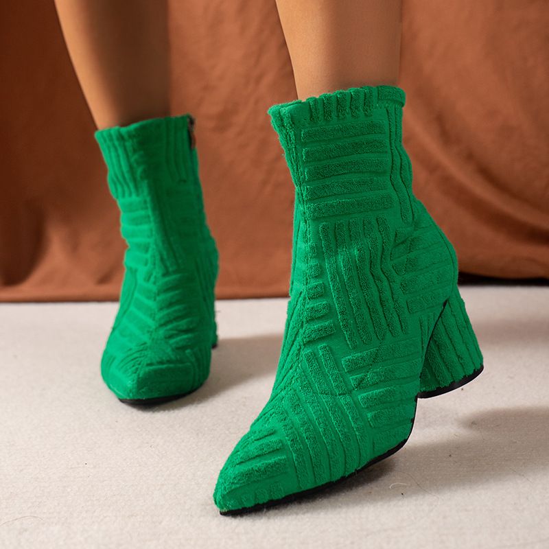 New autumn and winter boots foreign trade large size women's pointed high heel fashion towel boots side zipper thick heel boots_autovado.com