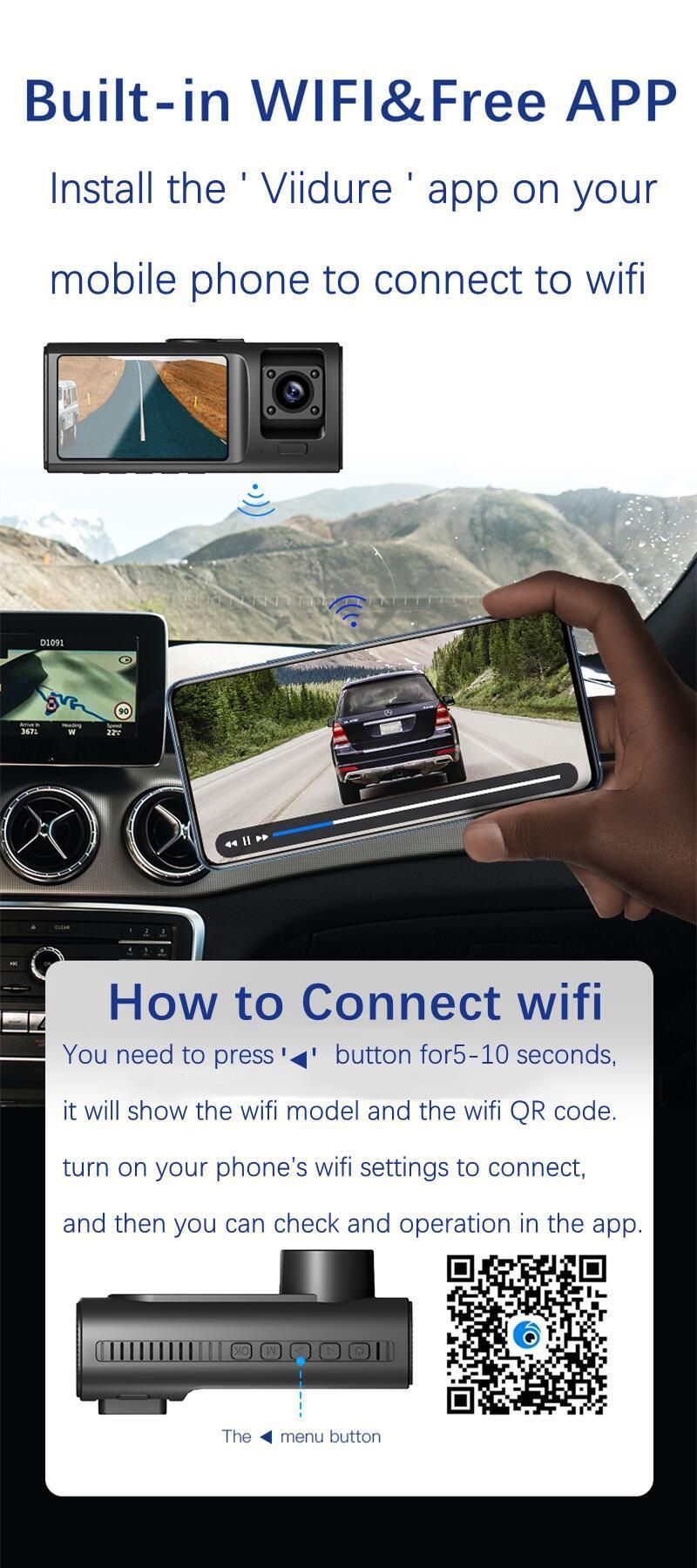 new V20 three-record driving recorder 1080p night vision three-lens WIFI recorder reversing visual_autovado.com