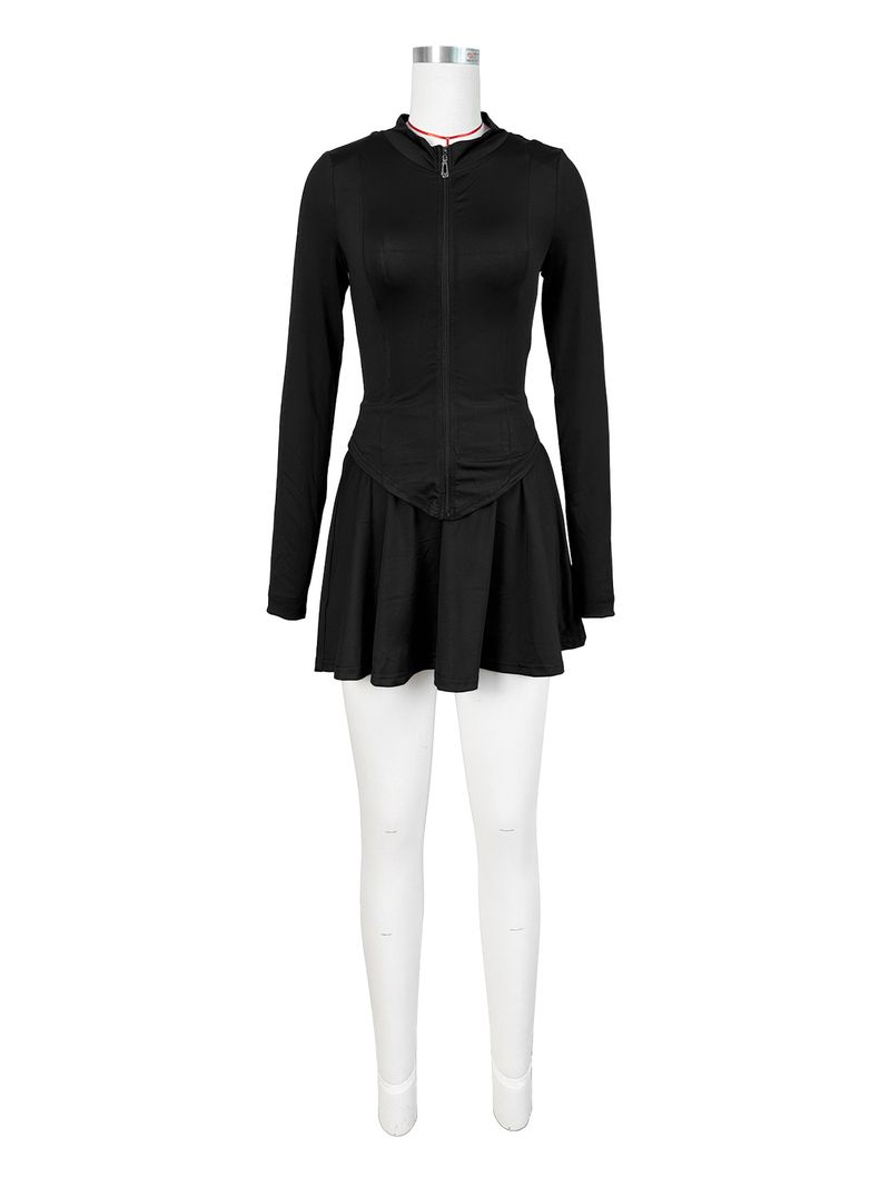 women's clothing sports casual tight waist long sleeve flared skirt two piece suit (with safety pants_autovado.com