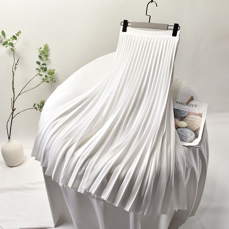 Women's Clothing Chic temperament slim plus size pleated skirt autumn and winter new high waist A line skirt women's medium and long_autovado.com