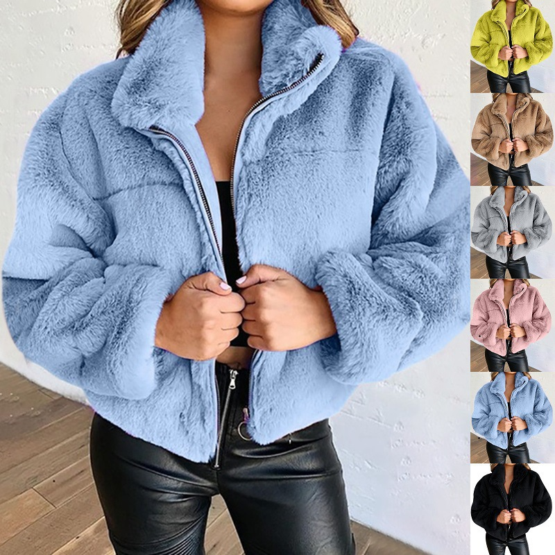 Women's Clothing clothing autumn and winter rabbit fur fur zipper cardigan plush warm jacket_autovado.com
