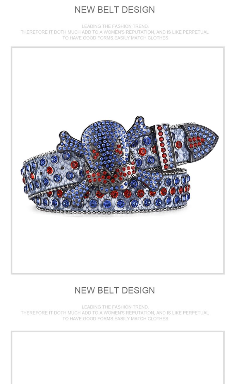 HOT Women's Jeans Skull Head Buckle Rhinestone Y2K Shiny Rivet Design Pu Artificial Diamond Punk Rock Men's Belt_autovado.com