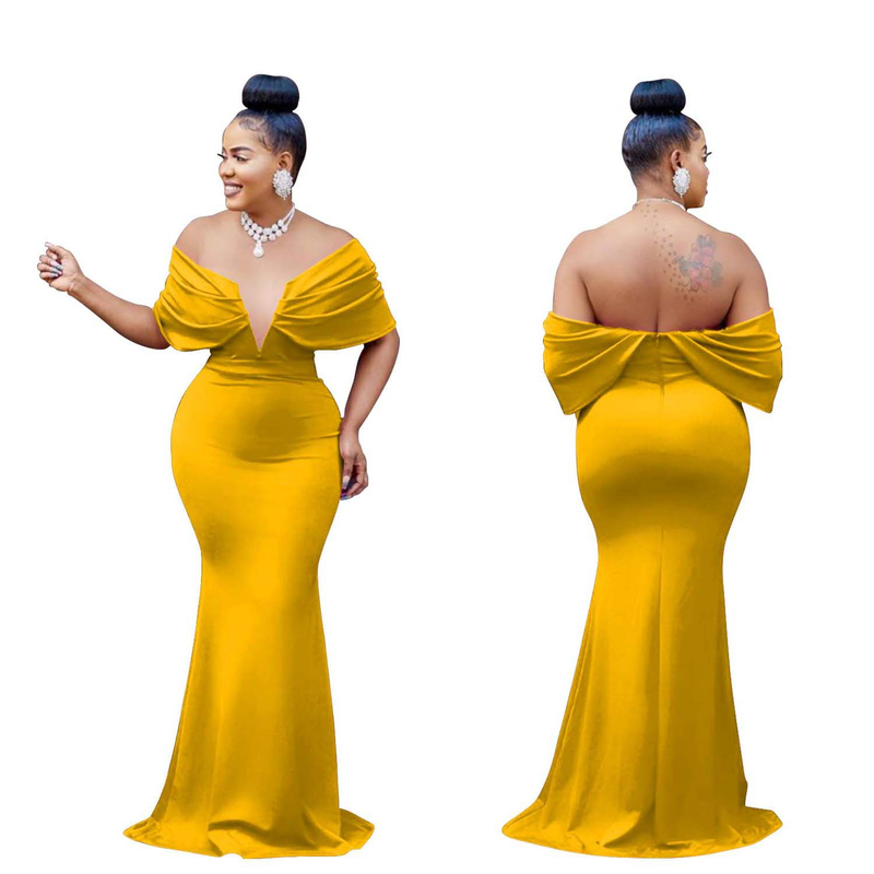 Women's Clothing fashion women's solid color one-shoulder deep V backless fishtail dress_autovado.com