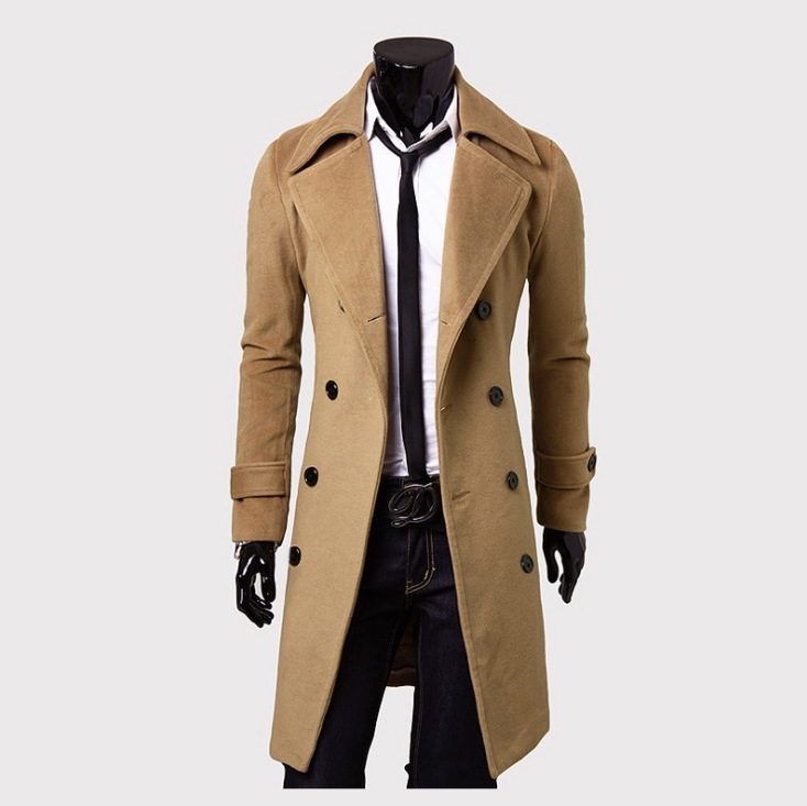 Men's autumn and winter long double-breasted trench coat men's woolen coat slim tweed coat men_autovado.com