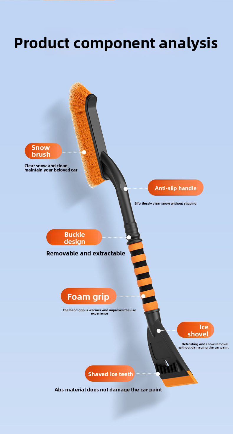 Car Detachable Car-mounted Ice Scraper Brush Winter Tool Rubber Snow Removal Shovel_autovado.com