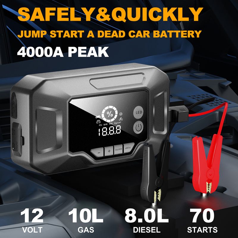 Jump Starter And Tire Inflator, 26000 MAh, Rechargeable USB Emergency Battery Booster With Air Compressor, Multiple_autovado.com