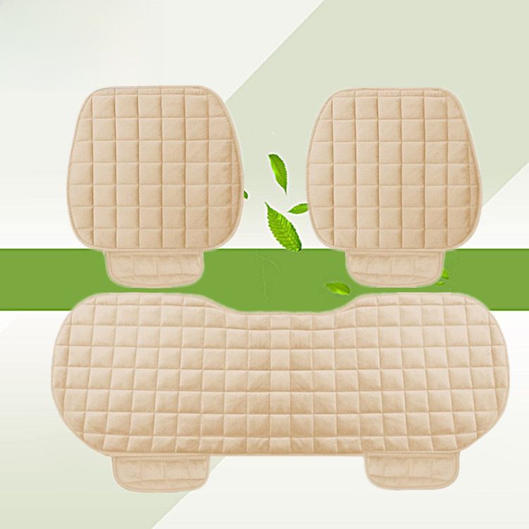 Winter car seat cushion no backrest square embroidered plush tie-free warm three-piece front and rear row single seat cushion_autovado.com