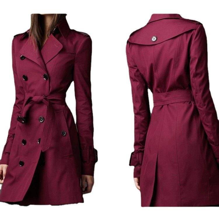 Women's Clothing Fashion Trend Double breasted Slim Long Windbreaker Women_autovado.com