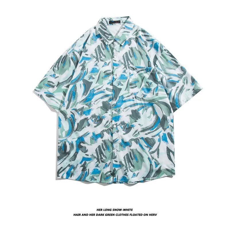 Men's clothing Retro Flower Shirt Short Sleeve Summer Vintage Loose Lapel Shirt Couple Jacket Wholesale_autovado.com