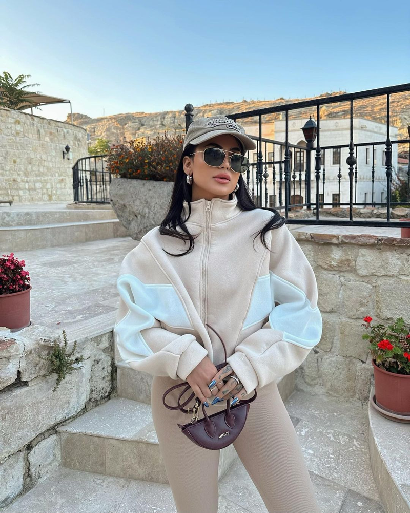 Women's Clothing Autumn and Winter Hot Style Loose Casual Versatile Top Long Sleeve Color Block Stand Collar Jacket for Women_autovado.com
