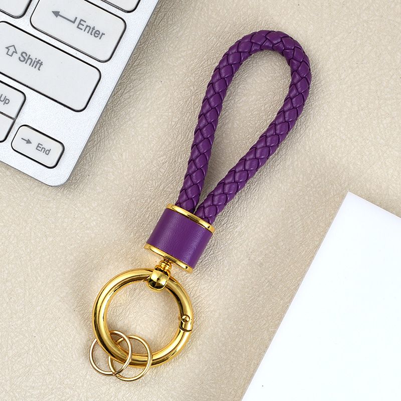 Creative Leather Car Keychain Braided Rope Metal Key Ring Cross Border Couple Key Chain Bag Small Pendant_autovado.com