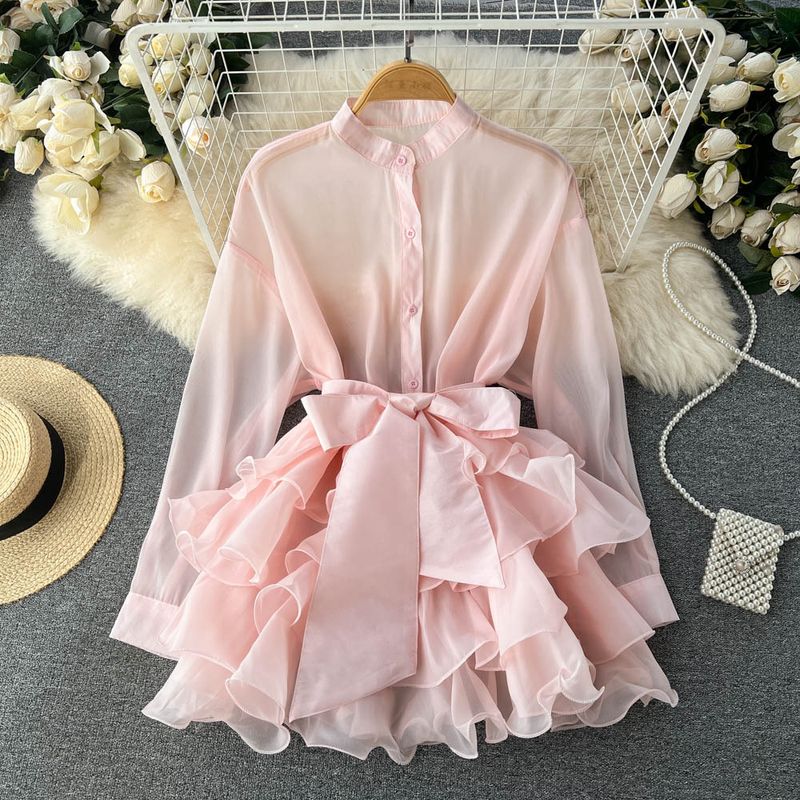 Women's clothing chic tops for women autumn new ruffled western style advanced design bow tie niche_autovado.com