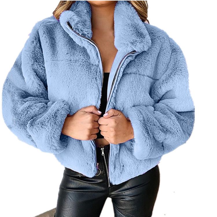 Women's Clothing autumn and winter rabbit fur zipper cardigan plush warm jacket_autovado.com