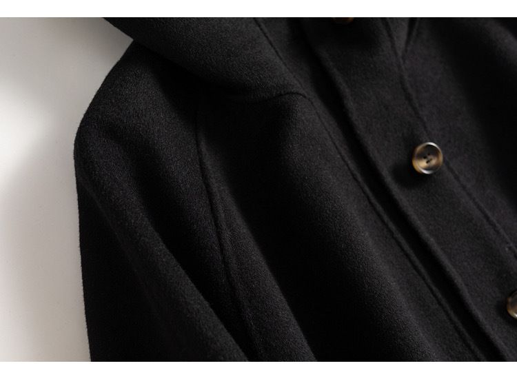 Women's Clothing quality double sided wool coat with hood and short button for women_autovado.com
