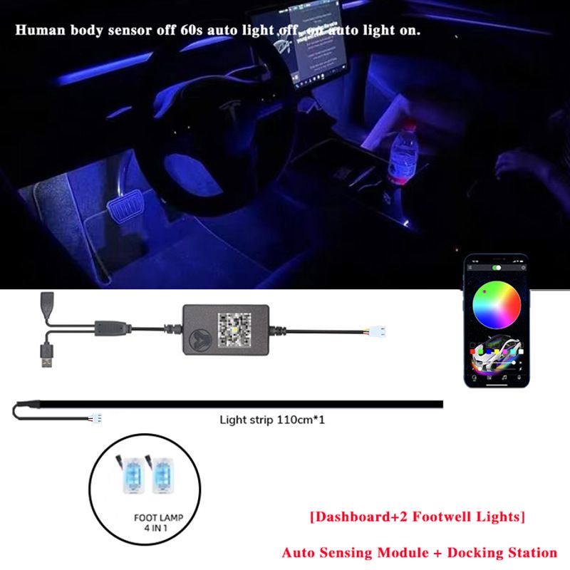 Applicable For Tesla Model 3/Y Dynamic Shadow Dashboard Colorful Ambient Non-Destructive Central Control Air Vent LED_autovado.com