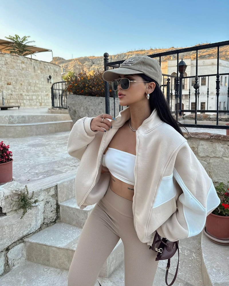 Women's Clothing Autumn and Winter Hot Style Loose Casual Versatile Top Long Sleeve Color Block Stand Collar Jacket for Women_autovado.com