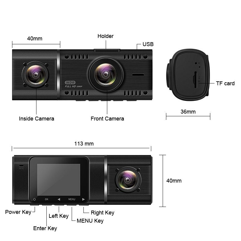 Private model 1.5 inch car recorder 3 record with display 1080 1080P 720P HD foreign trade driving recorder_autovado.com